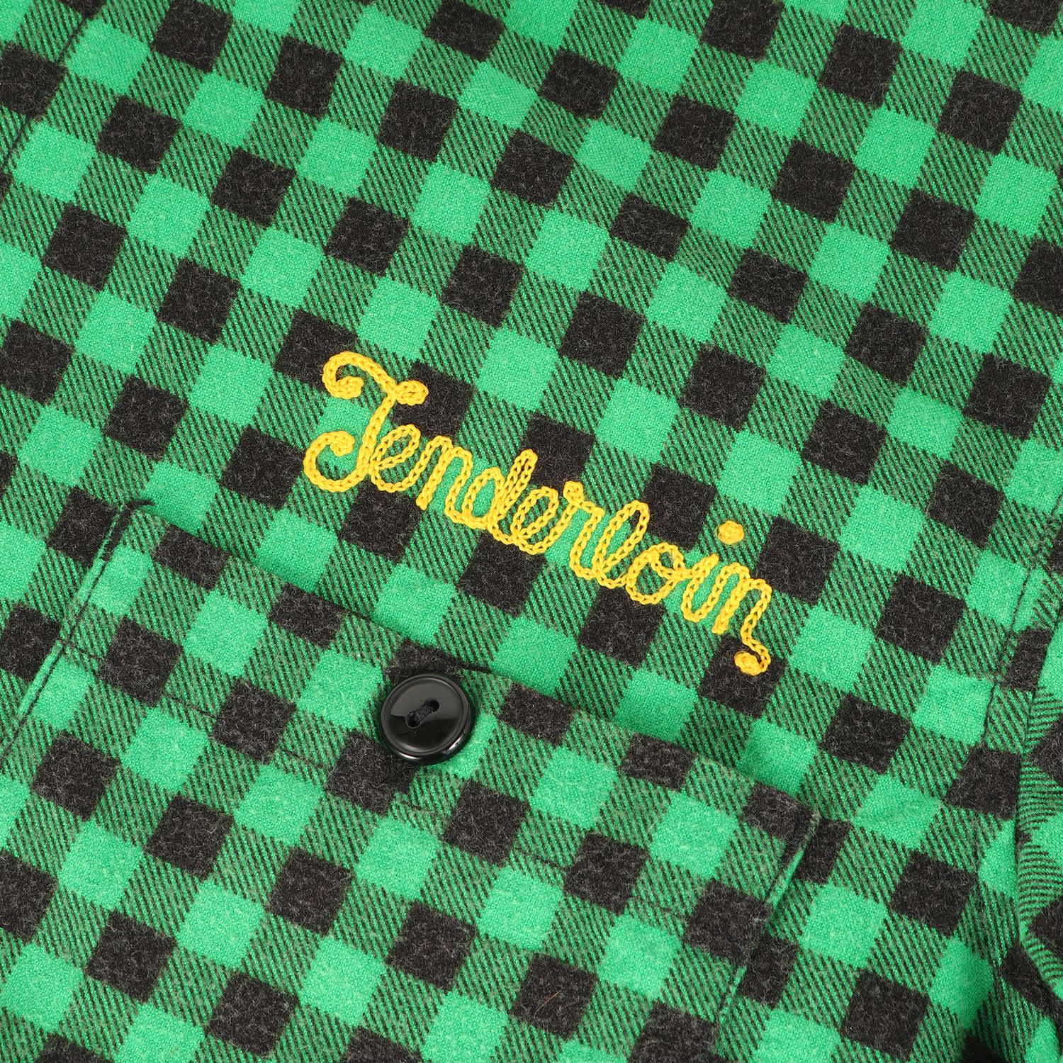 TENDERLOIN テンダーロイン シャツ 緑 黒 グリーン ブラック サイズ S | 00s ロゴ刺繍 プリントチェック フランネル 半袖シャツ | アーカイブ トップス 半袖 ショート ハーフ スリーブ メンズ CAMPINGPARCCENTRAL_COM