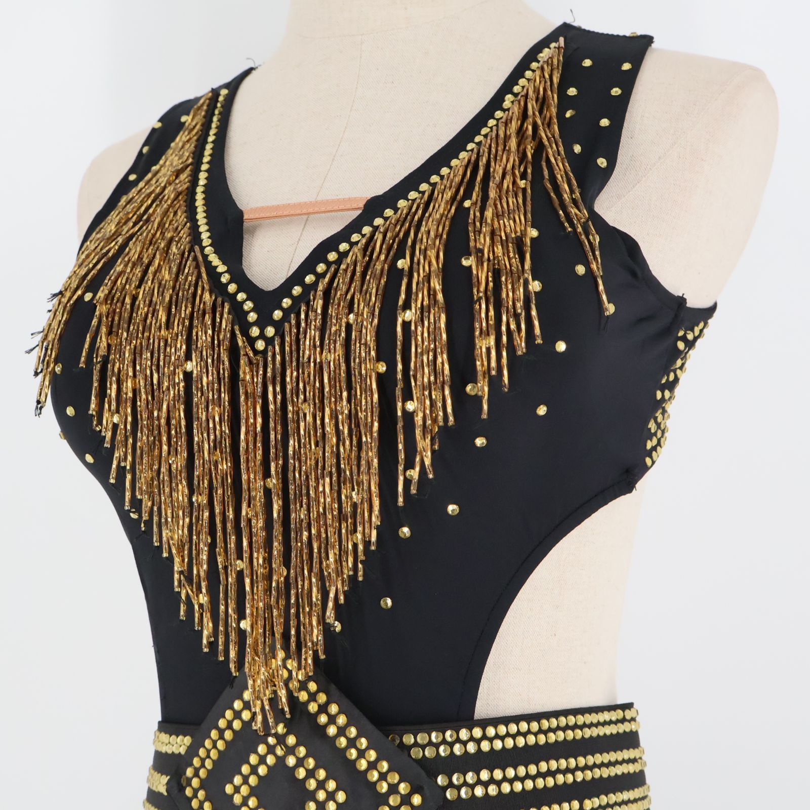 社交ダンス衣装 フリンジ 黒　ラテンダンス　パーティー　大会　試合 美品 社交ダンス衣装】ブラック ラテン ドレス ワンピース 黒 フリンジ