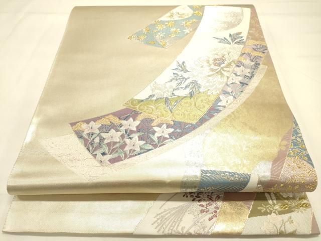 平和屋着物◎六通柄袋帯 蜀江花文 金糸 正絹 逸品 未使用