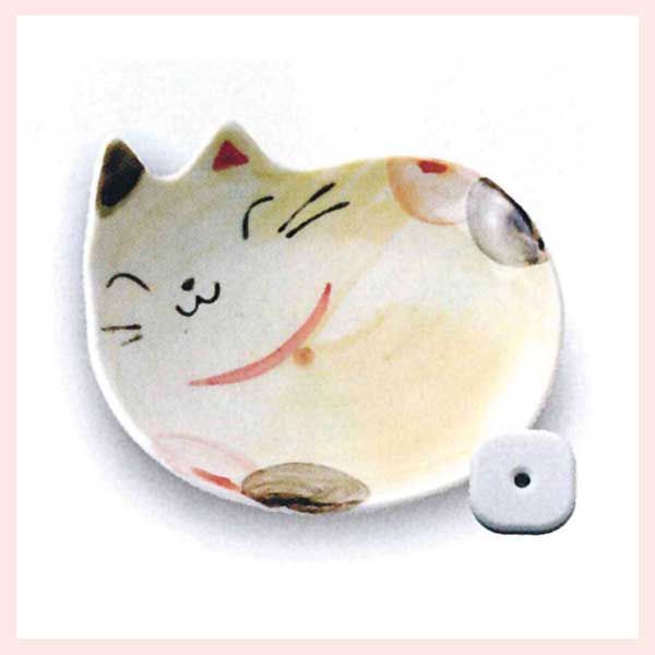 陶器製 豆猫 香立（ブチ） K5846 ◎2個目～大幅値引き対象商品