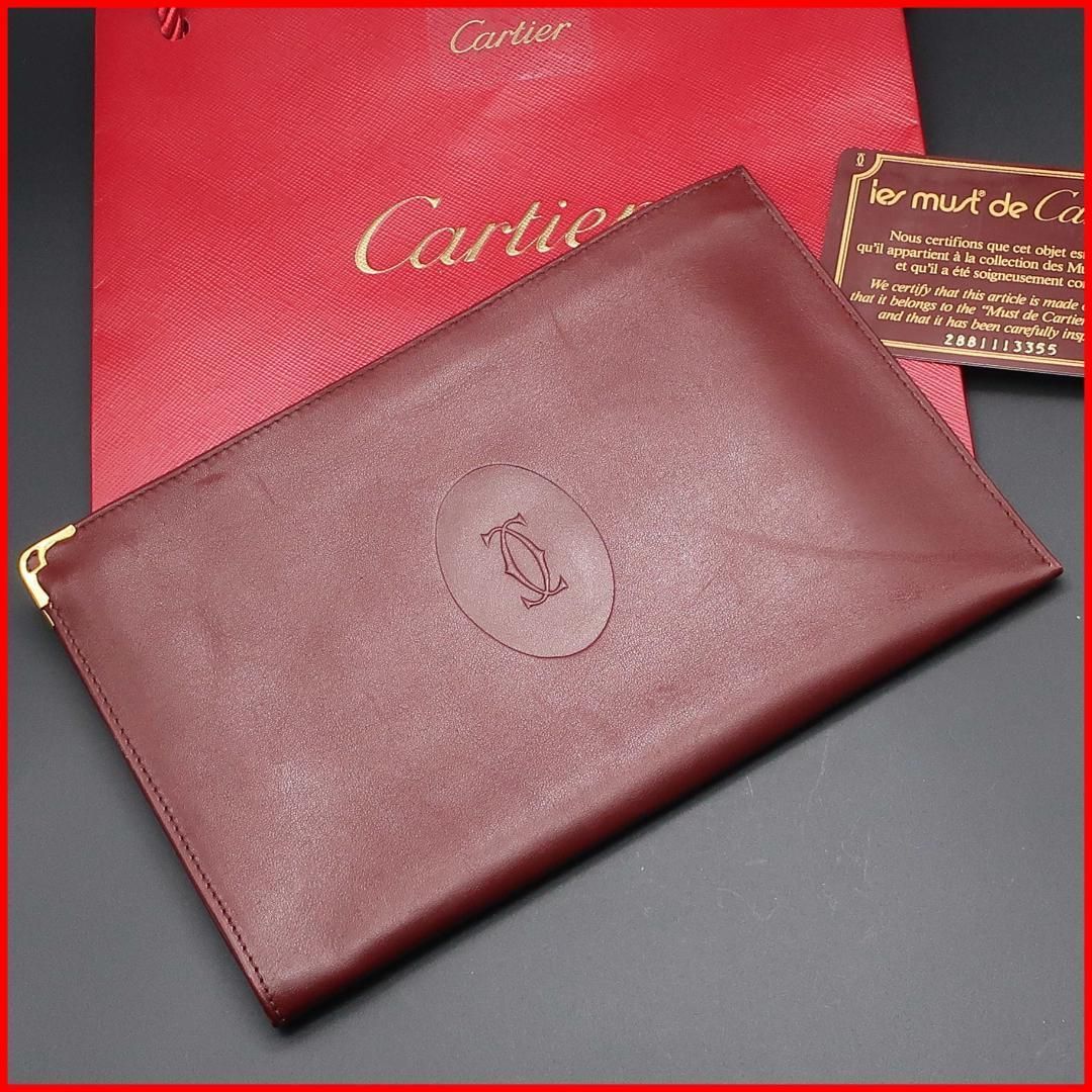 Authentic Must De Cartier Bordeaux leather clutch purse