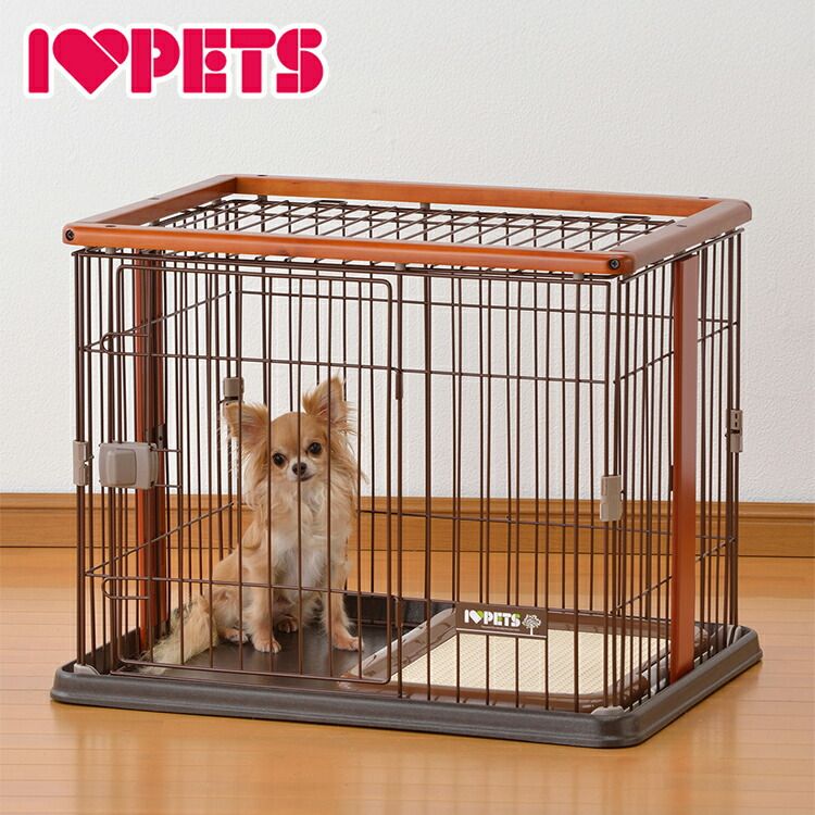 ボンビアルコン 犬用 サークル ケージ ミニ 小型 コンパクト スライドドア 天井フェンス 天面 ブラウン 木目 木目調 ウッド調 ウッドワンサークル 犬 犬用サークル