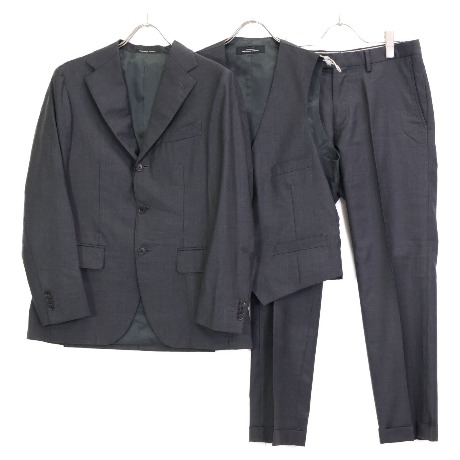 Green label relaxing グリーンレーベルリラクシング ネイビー シャークスキン ロロピアーナ生地 ジャケット・ベスト・パンツスーツ ジャケット ベスト46 ボトムス 80