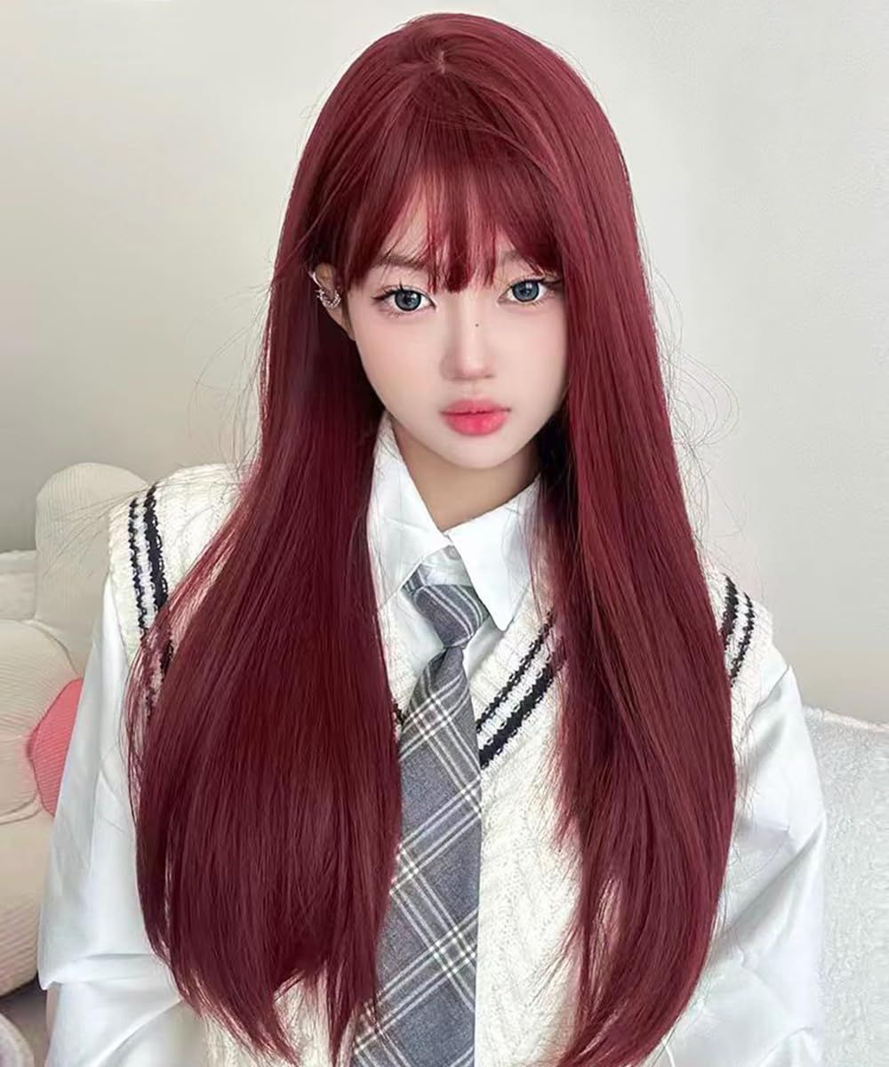 【特価】ラズベリーレッド ウィッグ ウイッグ かつら ウィッグ 女装 フルウィッグ 日常 ストレート ロリータ コスプレ かつら ロング 赤 wig 自然 Hanzhuo 小顔 耐熱