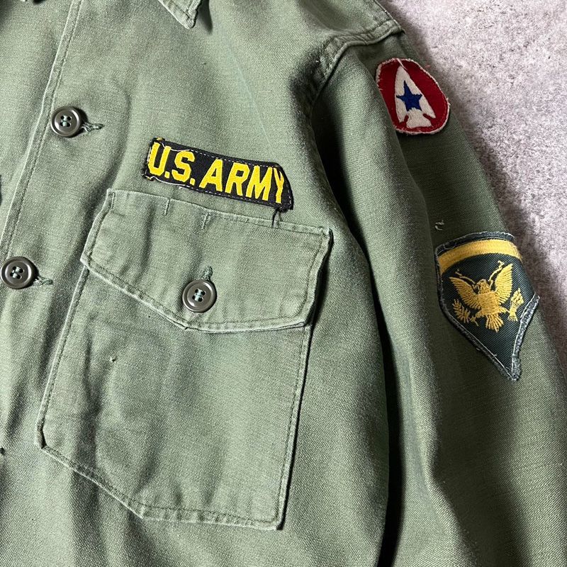 60s US ARMY 米軍実物 OG-107 コットン サテン ユーティリティ シャツ