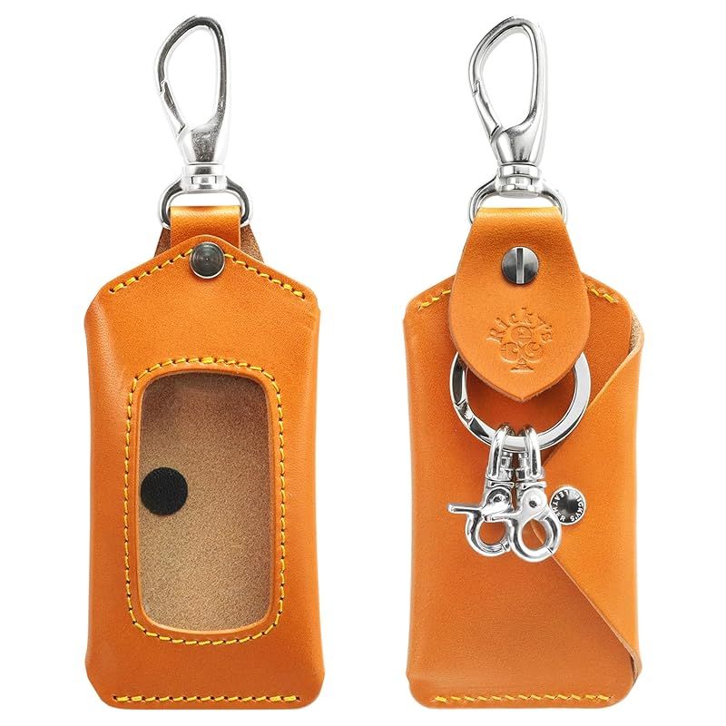 スマートキーバッグホルダー Lサイズ 栃木キャメル Ricky s 単体 全機種対応 スマートキー クリア窓 窓付き キーケース キーレス ケース キーカバー 玄関扉 鍵 家 ドアキー YKKAP LIXIL 三協アルミ 本革 革 レザー 栃木レザー