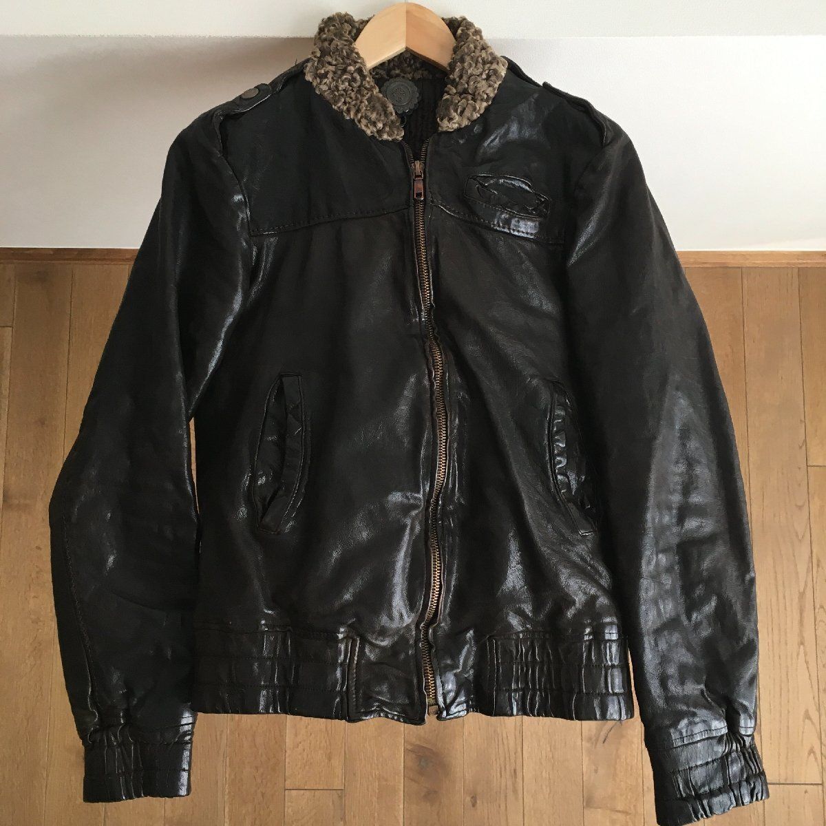 【美品】春夏物 サンタクローチェ レザーライダースジャケット M 牛革 ベージュ 美品】春夏物 サンタクローチェ レザーライダースジャケット M