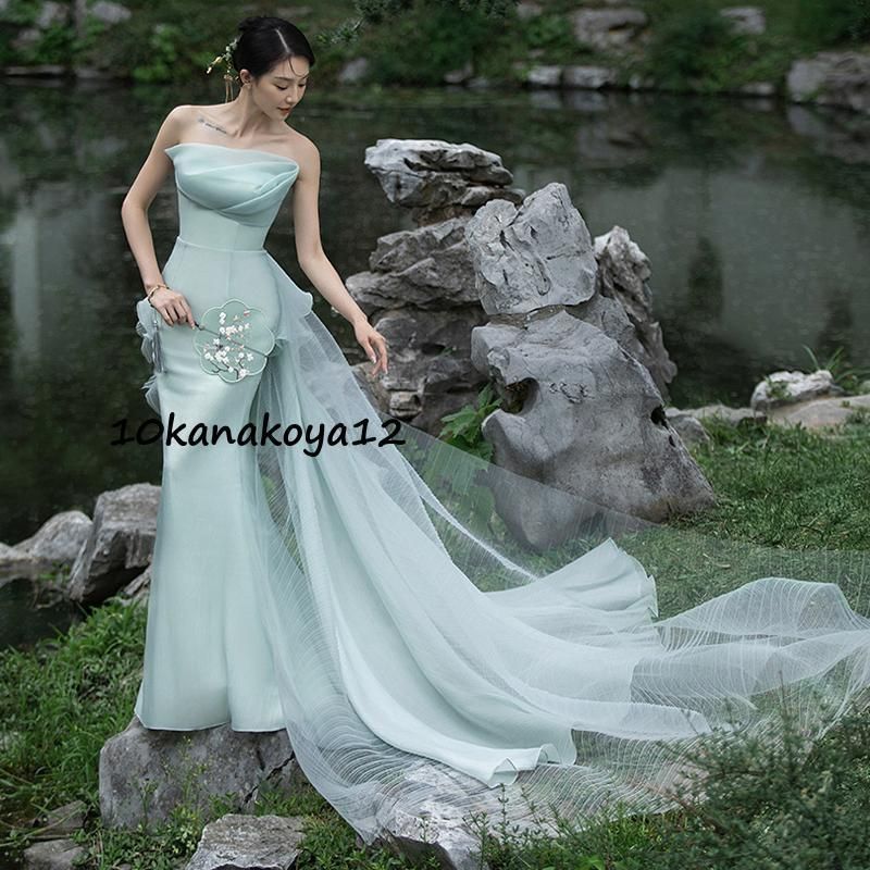 カラードレス ロングドレス マーメイドドレス グリーン ビスチェ