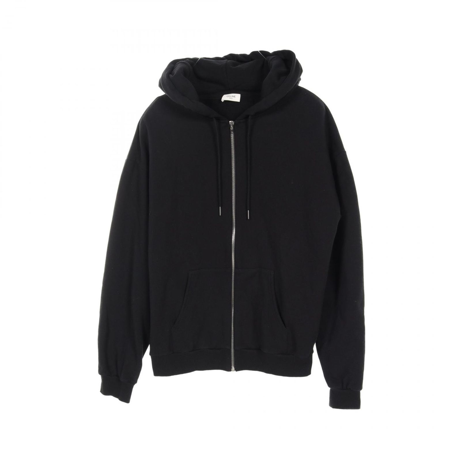 セリーヌ CELINE パーカー ロゴプリント ジッパーフーディー 2Y497052H ブラック コットン ジップアップパーカー メンズ Used A
