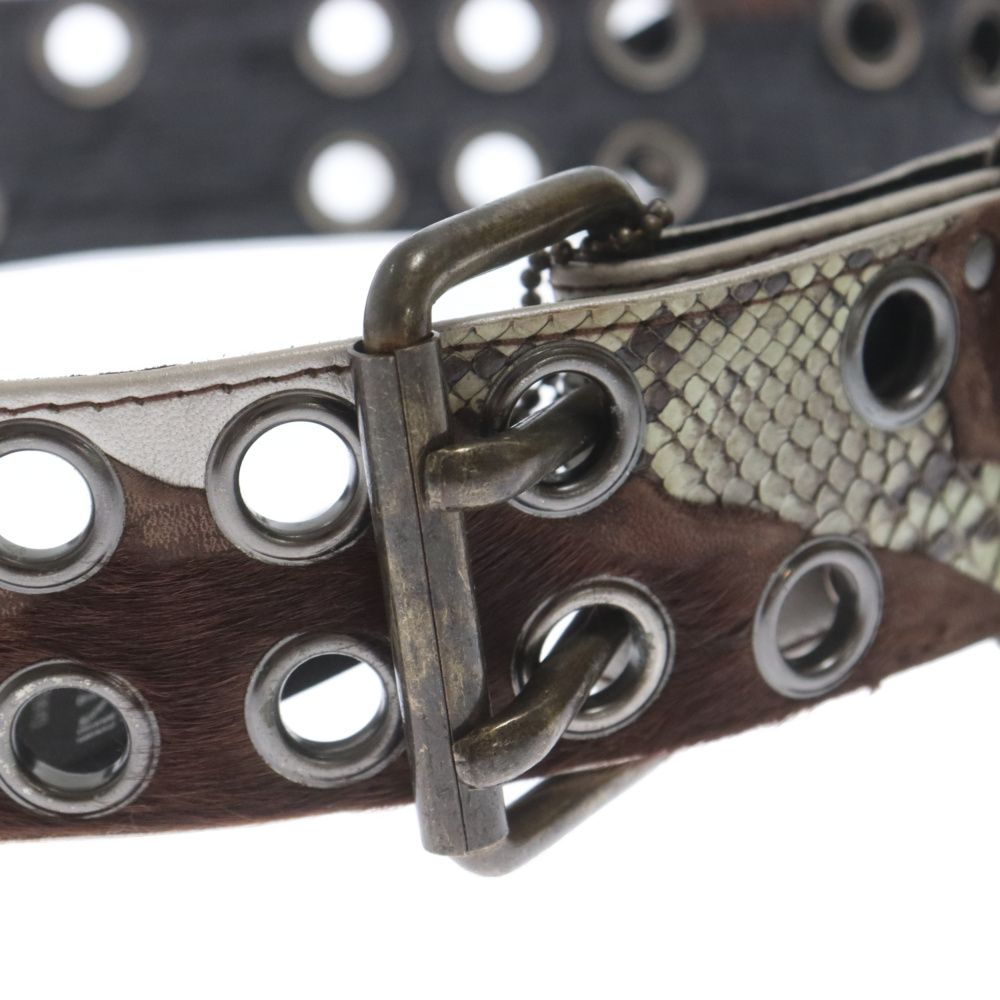 KMRii (ケムリ) ハラコ パイソン柄 レザーベルト ブラウン/ホワイト BT  