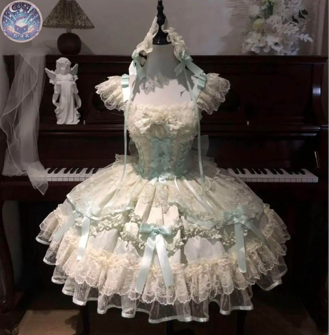 ♥ 夢見る蝶 新色ロリィタドレス3点セット ジャンスカ ミント 甘ロリ イベント