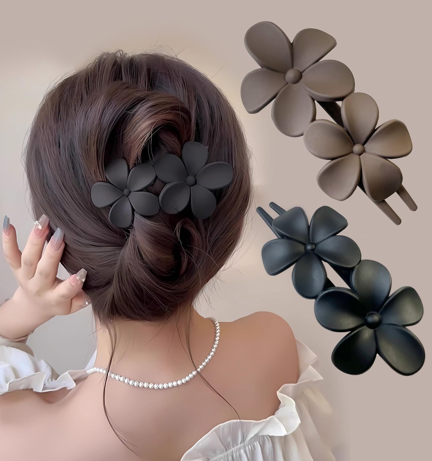 Hebite サイドバンスクリップ２点セット ハーフアップ クリップ 夏 花形ヘアクリップ 髪留め ヘアアレンジ 大きめ プレゼント レディース ヘアアクセサリー シンプル おしゃれ 韓国風 髪飾り マット 花モチーフ 普段使い 職場 仕事