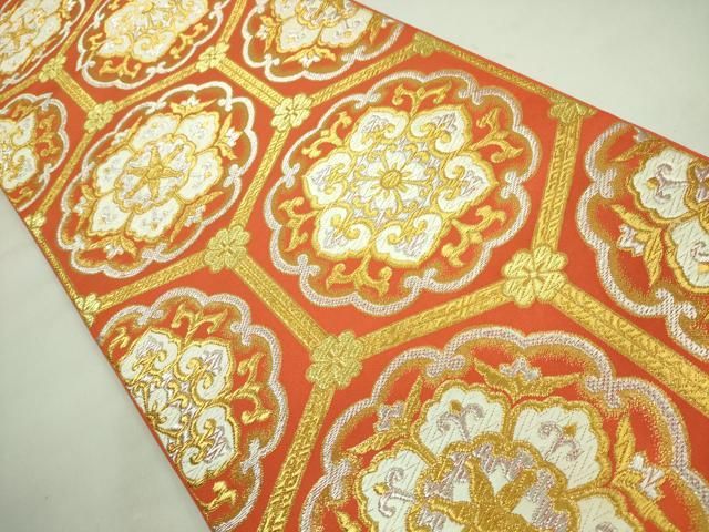 平和屋着物○全通柄袋帯 正倉院亀甲花文 金糸 正絹