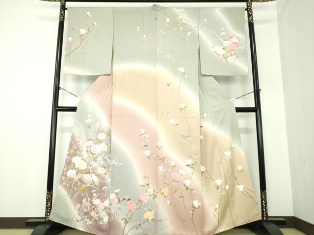 平和屋着物○訪問着 駒刺繍 吉祥花文 木蓮 暈し染め 金彩 正絹 逸品