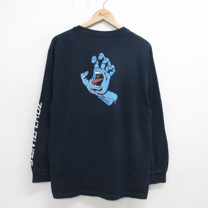 L/古着 サンタクルーズ 長袖 Tシャツ メンズ スクリーミングハンド クルーネック 紺 ネイビー spe 24may15 中古