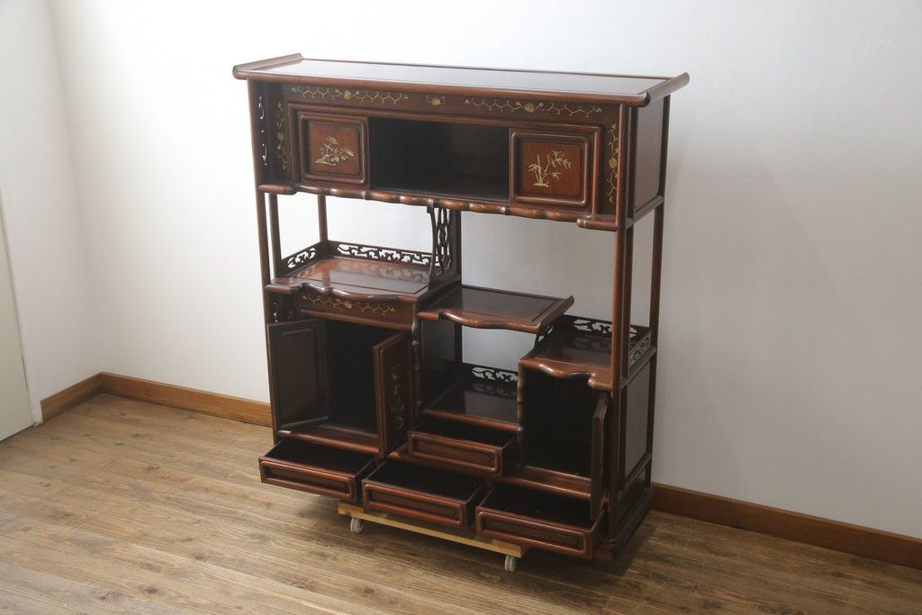 ☆事前問合せ必須☆ 飾り棚 和製ビンテージ 花梨 カリン材 螺鈿 ラデン