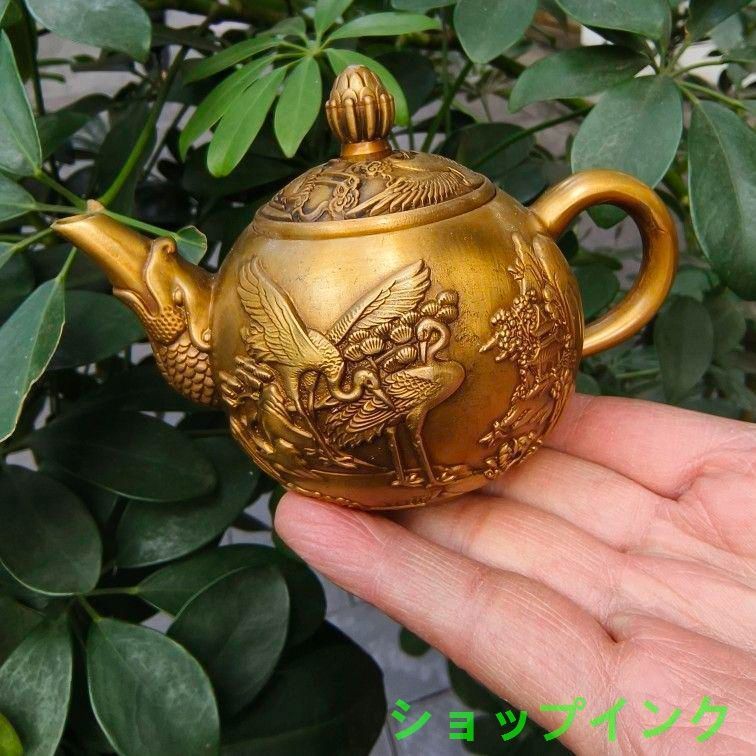 銅製 五牛銅壷 徳利 茶壺 茶道工芸品 置物 銅器 四神獣荼