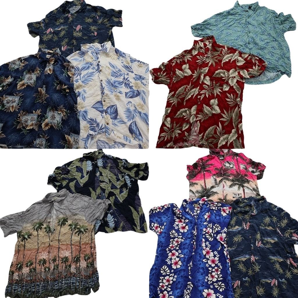 古着卸 レーヨン系 アロハシャツ 半袖シャツ 10枚セット メンズ 2XL ホライズン ボックスカット リーフ柄 古着 NA3358