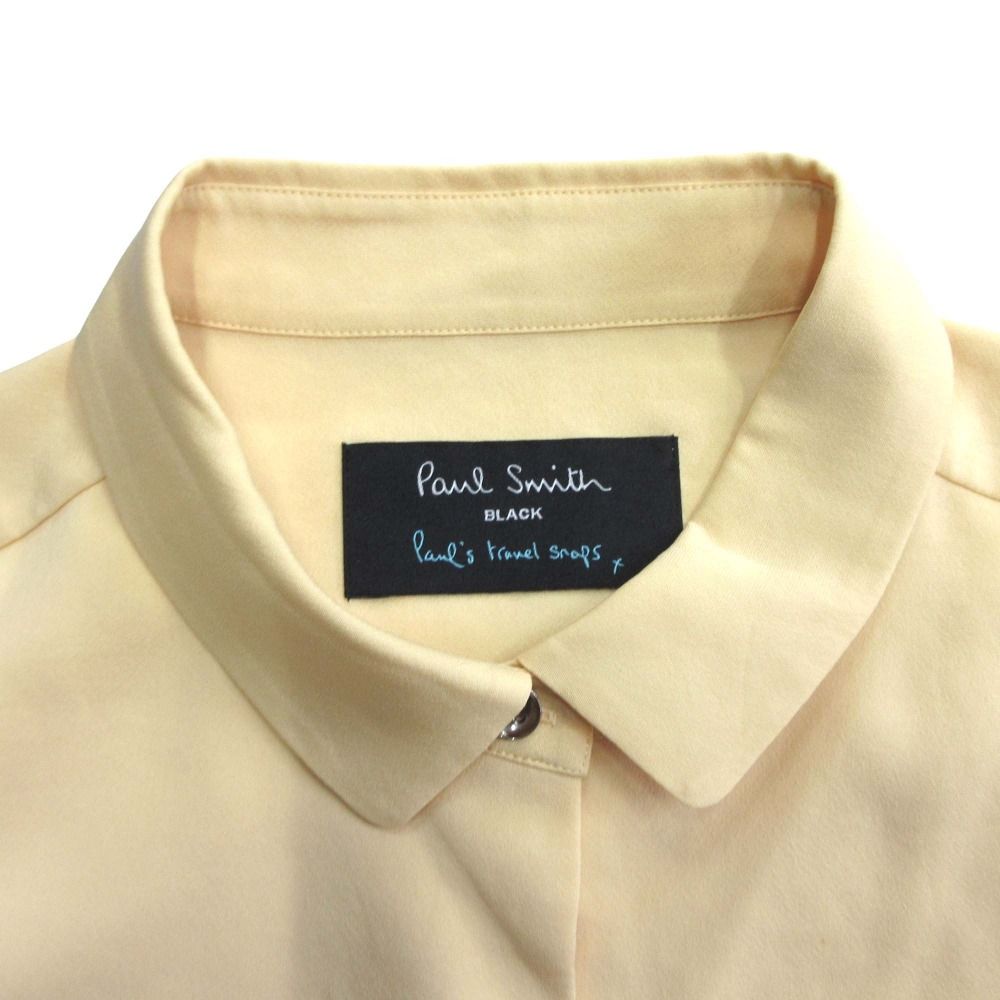 美品 Paul Smith BLACK ポールスミス ブラック ノースリーブ シフォン ブラウス バイカラー 配色 シャツ 比翼ボタン 42 イエロー 白 レディース 古着 中古 美品 Paul Smith BLACK ポールスミス ブラック ノースリーブ