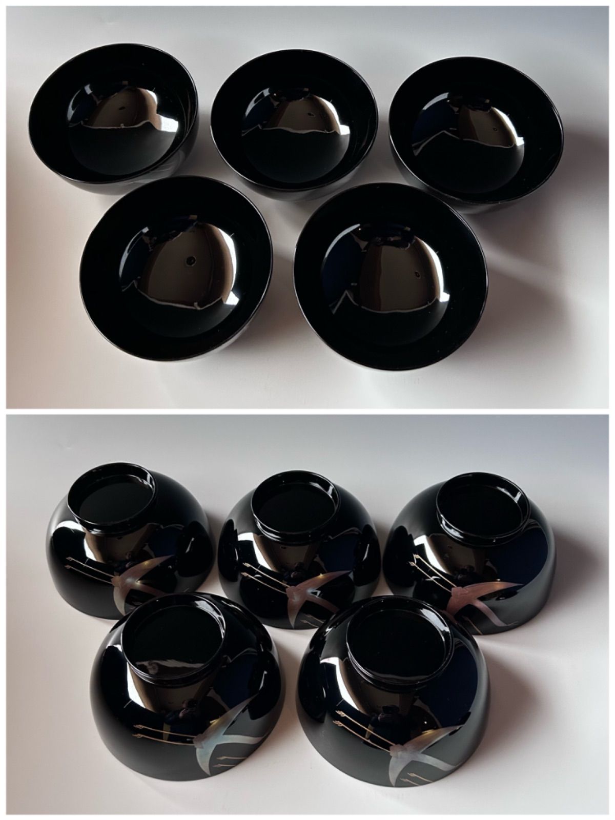煮物椀 琳派 鶴蒔絵 五客組 静寛 共箱 山中塗 懐石 漆器 正月 初