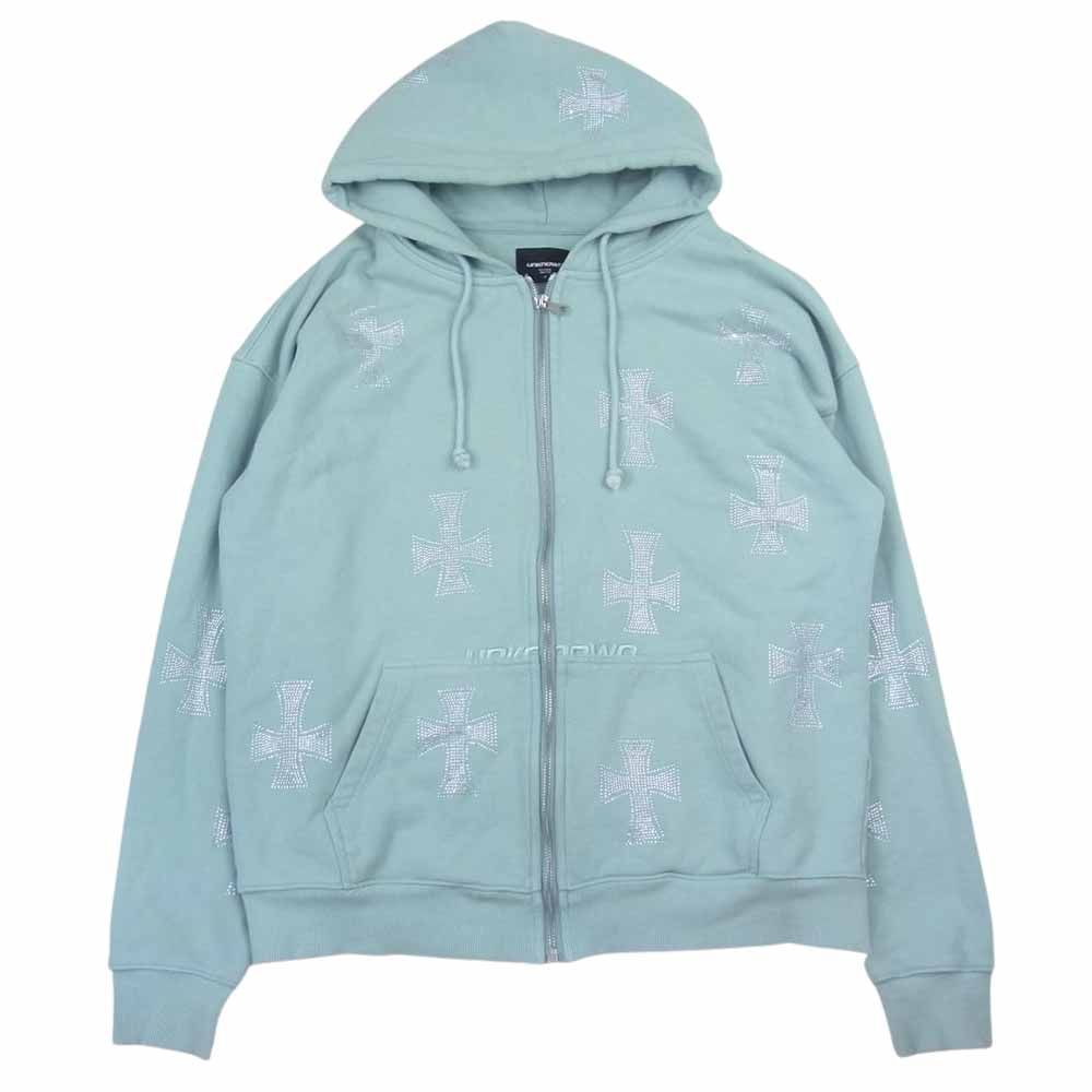 アンノウン UNKNOWN パーカー BABYBLUE RHINESTONE ZIP HOODIE クロス