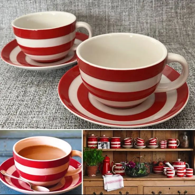 UK直輸入 日本未発売 コーニッシュウェア カップ＆ソーサー レッド 2客セット