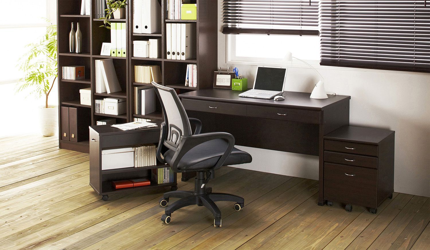 567 110cm幅 システムデスク3点セット ダークブラウン 567 110cm幅