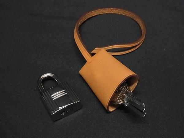 HERMES エルメス ボックスカーフ クロシェット カデナ 南京錠 パドロック 114 鍵 キー シルバー系×ブラウン系 DB1664