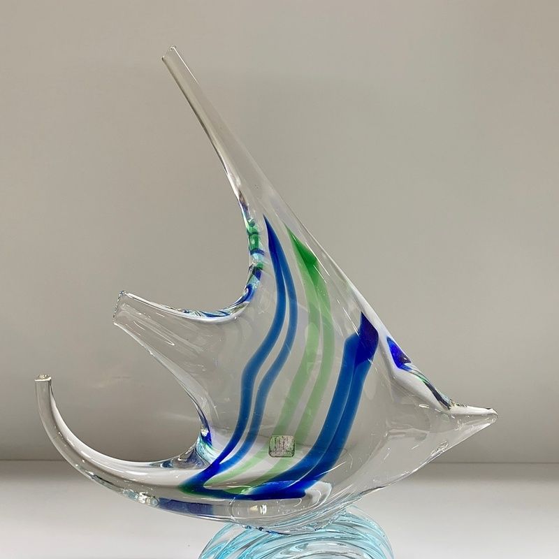 トルコ製　エンゼルフィッシュ　ガラス工芸品 レトロ MultiGlass マルティグラス 魚 高さ27cm ガラス 置物