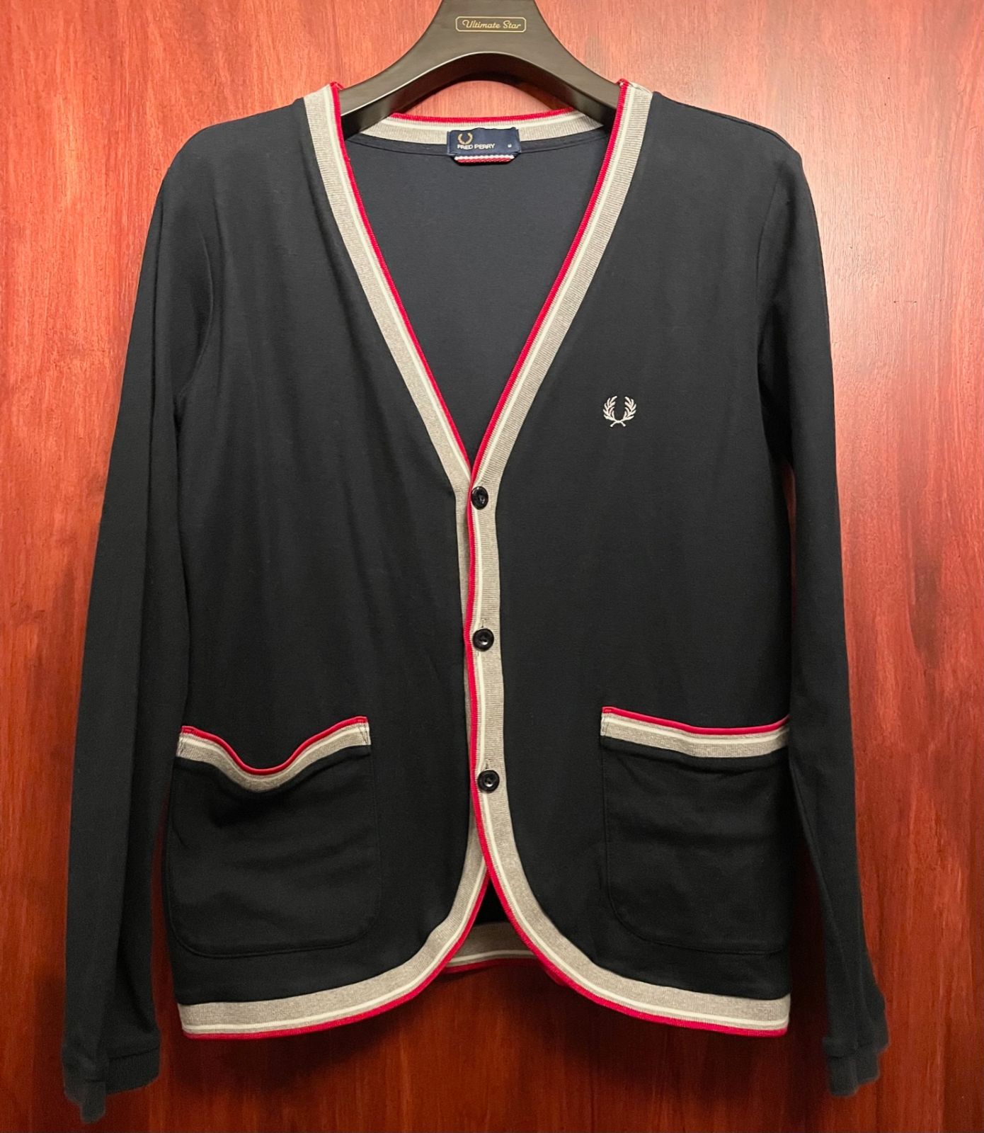 MADE IN JAPAN製 FRED PERRY コットンナイロンカーディガン ネイビー M 