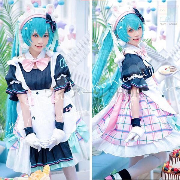 初音ミク 風 vocaloid miku メイド服 コスプレ衣装ウィッグcos靴 ワンピース cosplay 変装 仮装 コスチューム 撮影 祭り