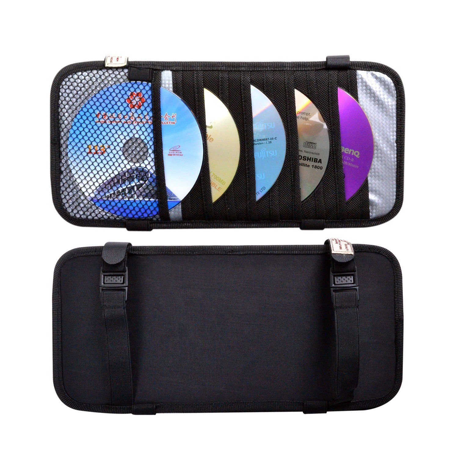 SHC 車サンバイザー収納ホルダー、三面で３０枚のCD/DVD収納できる―黒