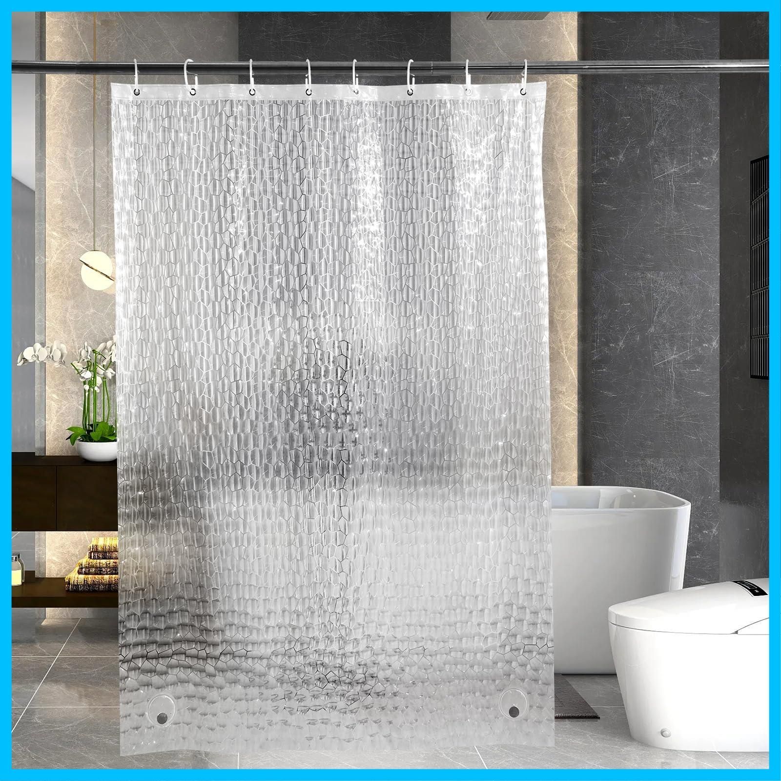 ホテル バス用品 間仕切り 取付簡単 curtain Shower リング付属 防水 防カビ EVA素材 浴室カーテン 120x180cm 目隠し プライバシー保護 3Dウオーターキューブ立体加工 お風呂カーテン 丈180cm 幅120cm 半透