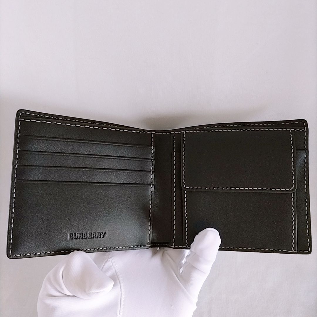 新品未使用】BURBERRY チェック＆レザー 2つ折り財布 小銭入付き 