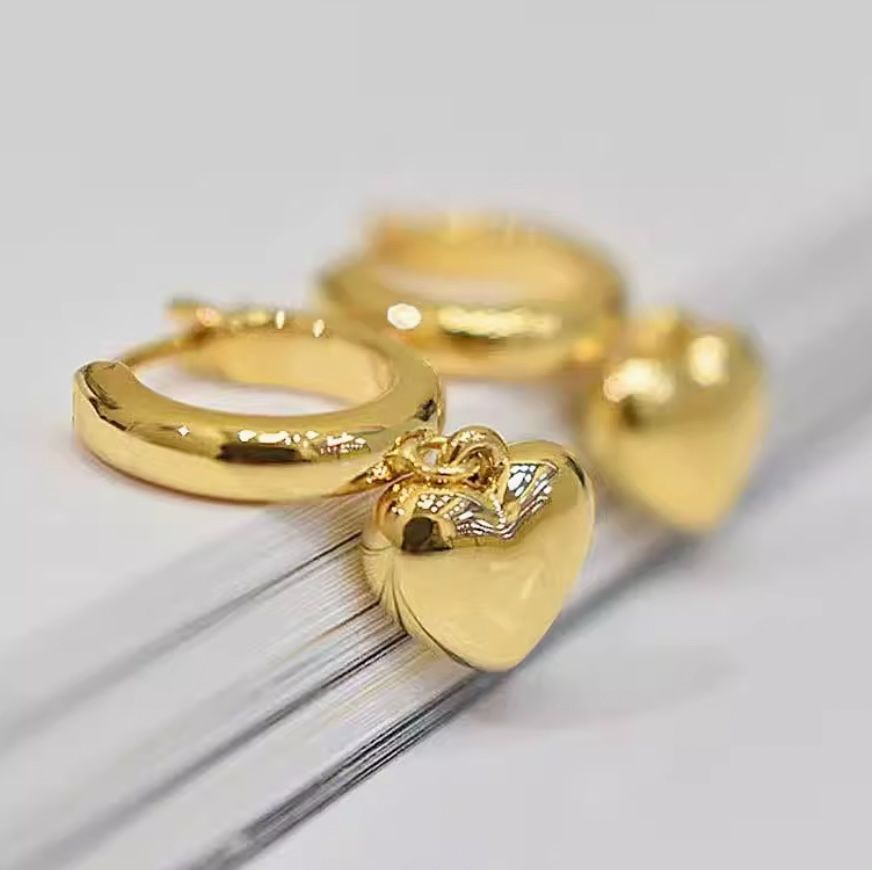 K18YG イエローゴールド ハート 中空 ピアス フープピアス リング  