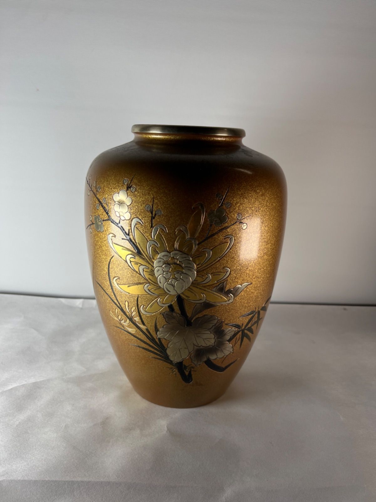 鋳銅製 象嵌 花瓶 花器 - 花瓶