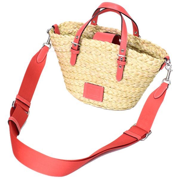 コーチ バッグ COACH ストロー スムースレザー かごバッグ