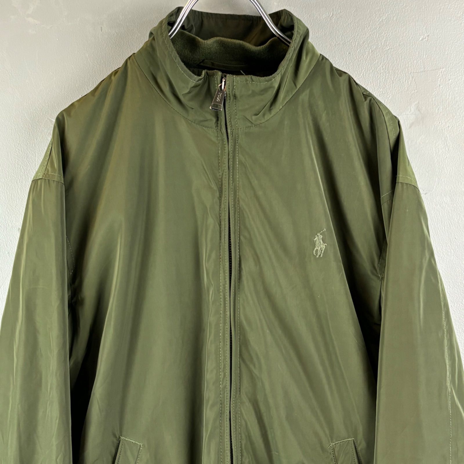 POLO RALPH LAUREN Logo Embroidery Swing Top Jacket Green ポロラルフローレン スウィングトップ ジップアップ ジャケット ブルゾン 内側チェック柄 オリーブ