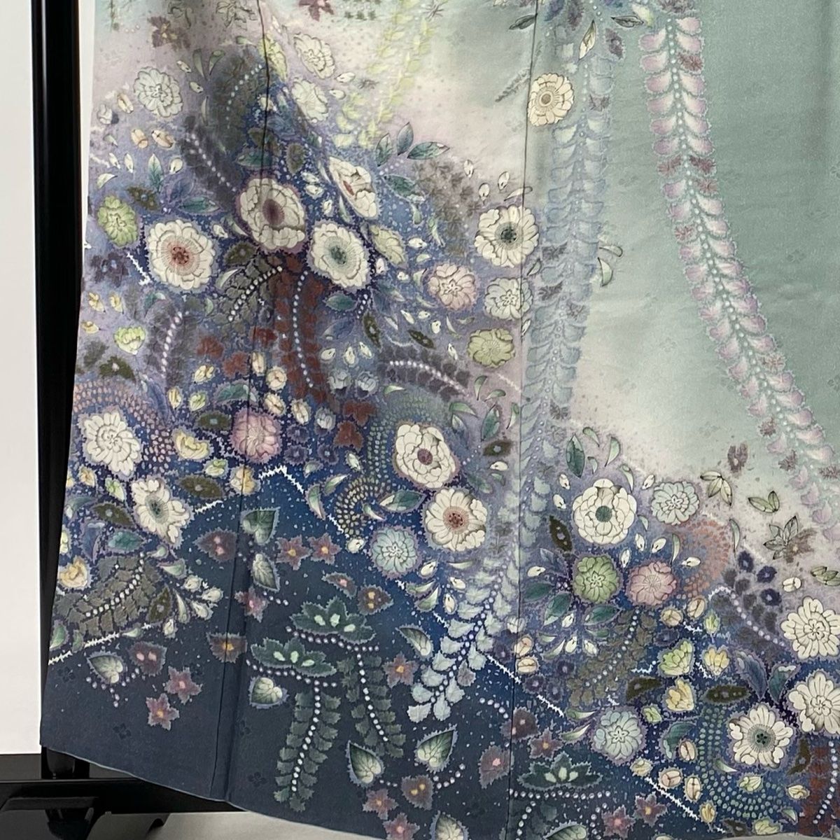 高級 訪問着 正絹 袷 吉乃一廉 落款 辻が花 銀通し ぼかし 青緑 高級