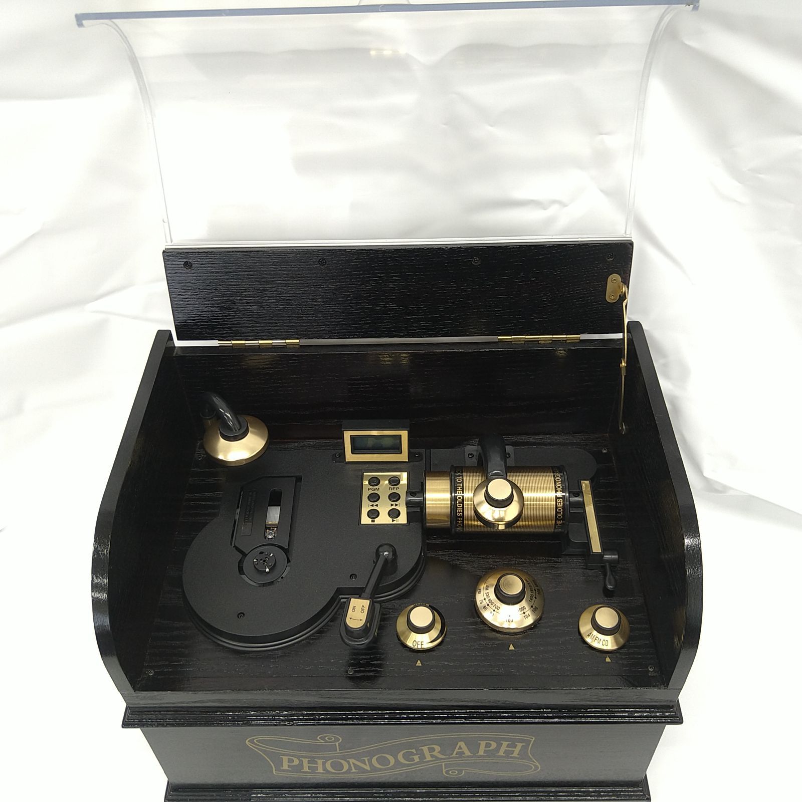 木製PHONOGRAPH 蓄音機　 AM/FMラジオ CD アンティーク　レトロナショナル