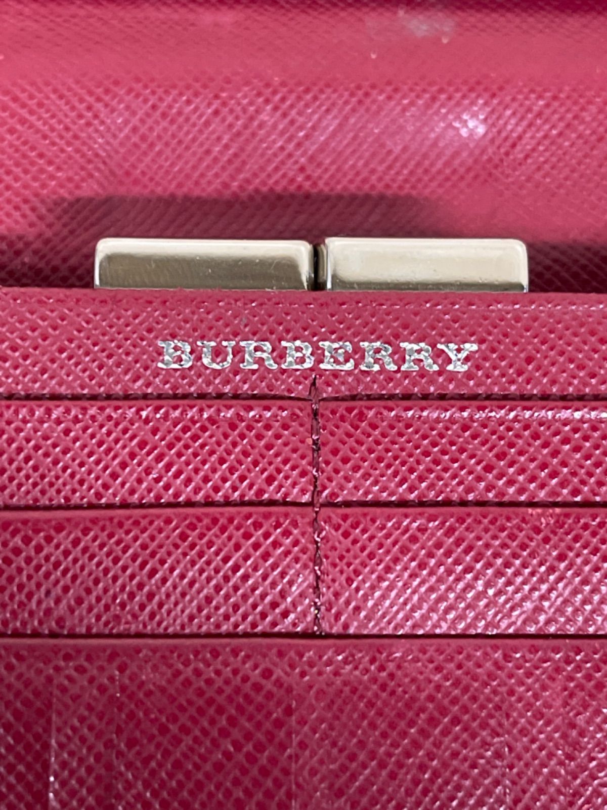 30 BURBERRY バーバリー 財布 レッド がま口 レザー チェック柄