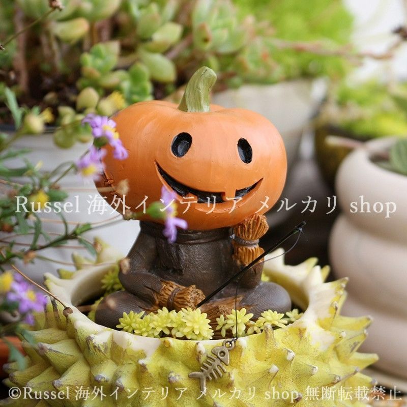 ガーデンオブジェ ハロウィンマン 釣り カボチャのオバケ 樹脂