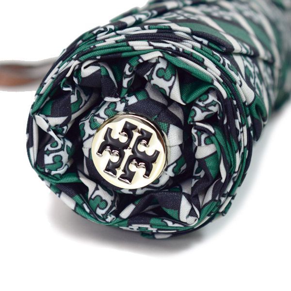 美品 トリーバーチ トリーアンブレラ トリーネイビー 折り畳み傘 総柄 トリーバーチ 小物 TORY BURCH ロゴ アンブレラ 折りたたみ傘 グリーン
