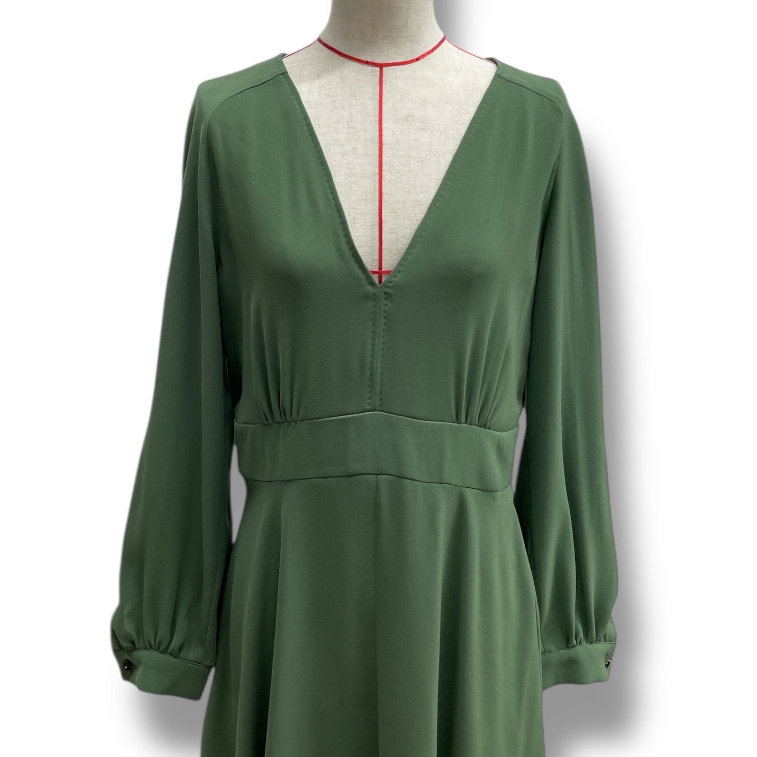 MaxMara マックスマーラ アシンメトリー ロング丈ワンピース ドレス Vネック エレガント グリーン 緑 レディース ゴーゴー古着マルイ北千住店 23 No.1063