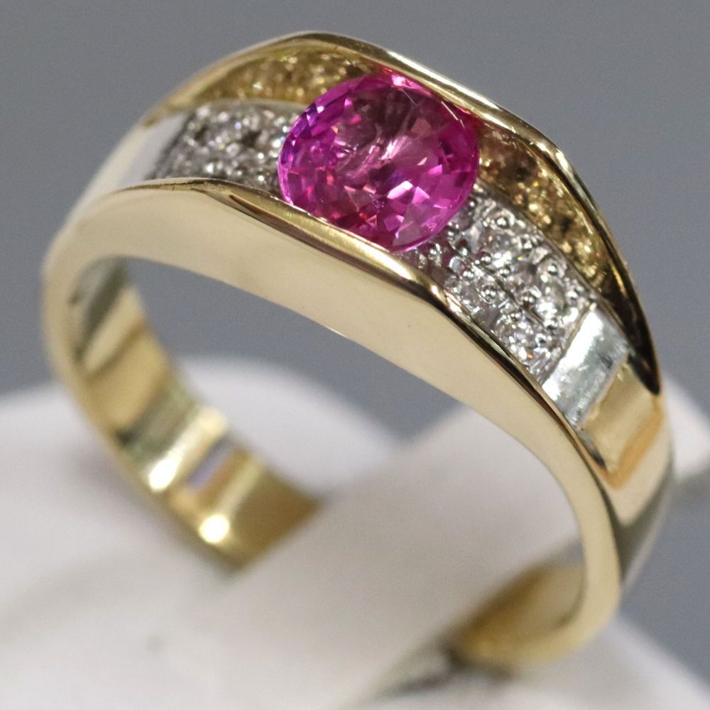 K18/Pt900ピンクサファイアダイヤモンドリング PS0.75 5.2g イエロー  