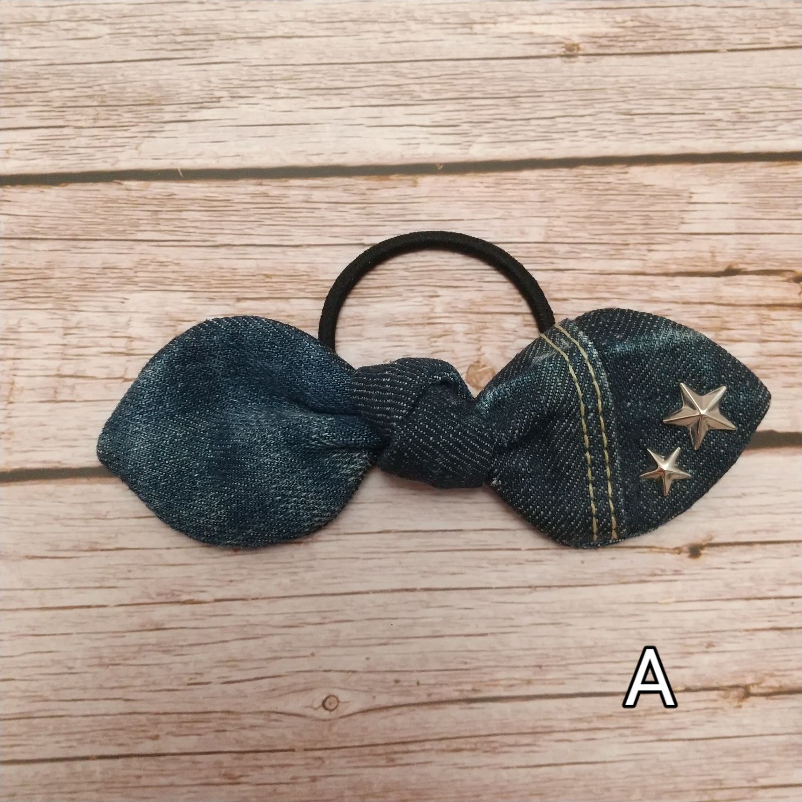 デニムリメイク ヘアゴム キッズ リボン デニム 花柄 ハンドメイド