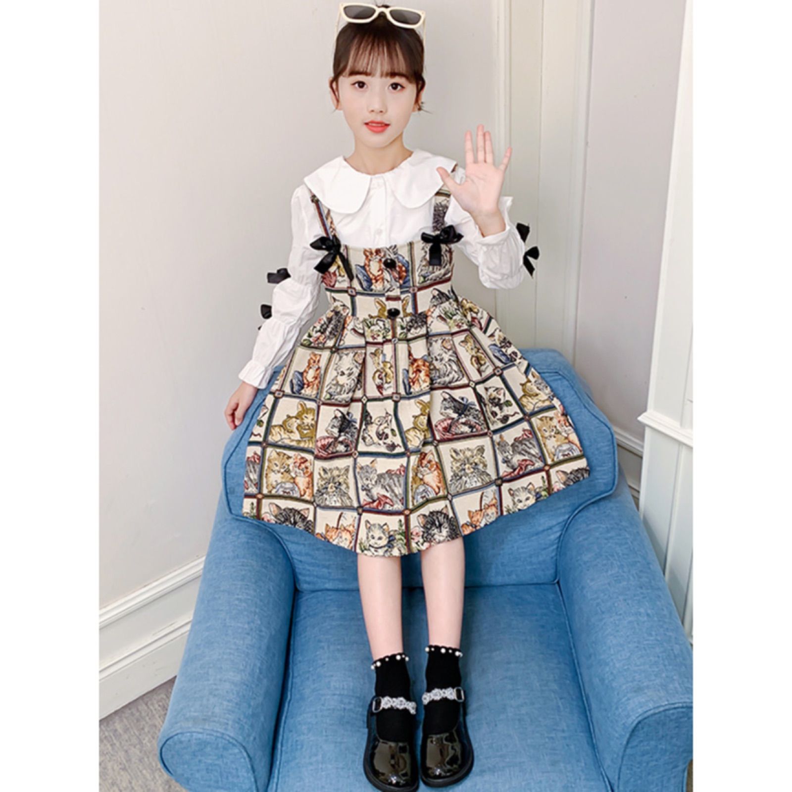 【残り1点限り】韓国子供服 120 女の子 ドレス キッズ服 セットアップ ワンピース スカート 上下セット 白 シャツ - メルカリShops