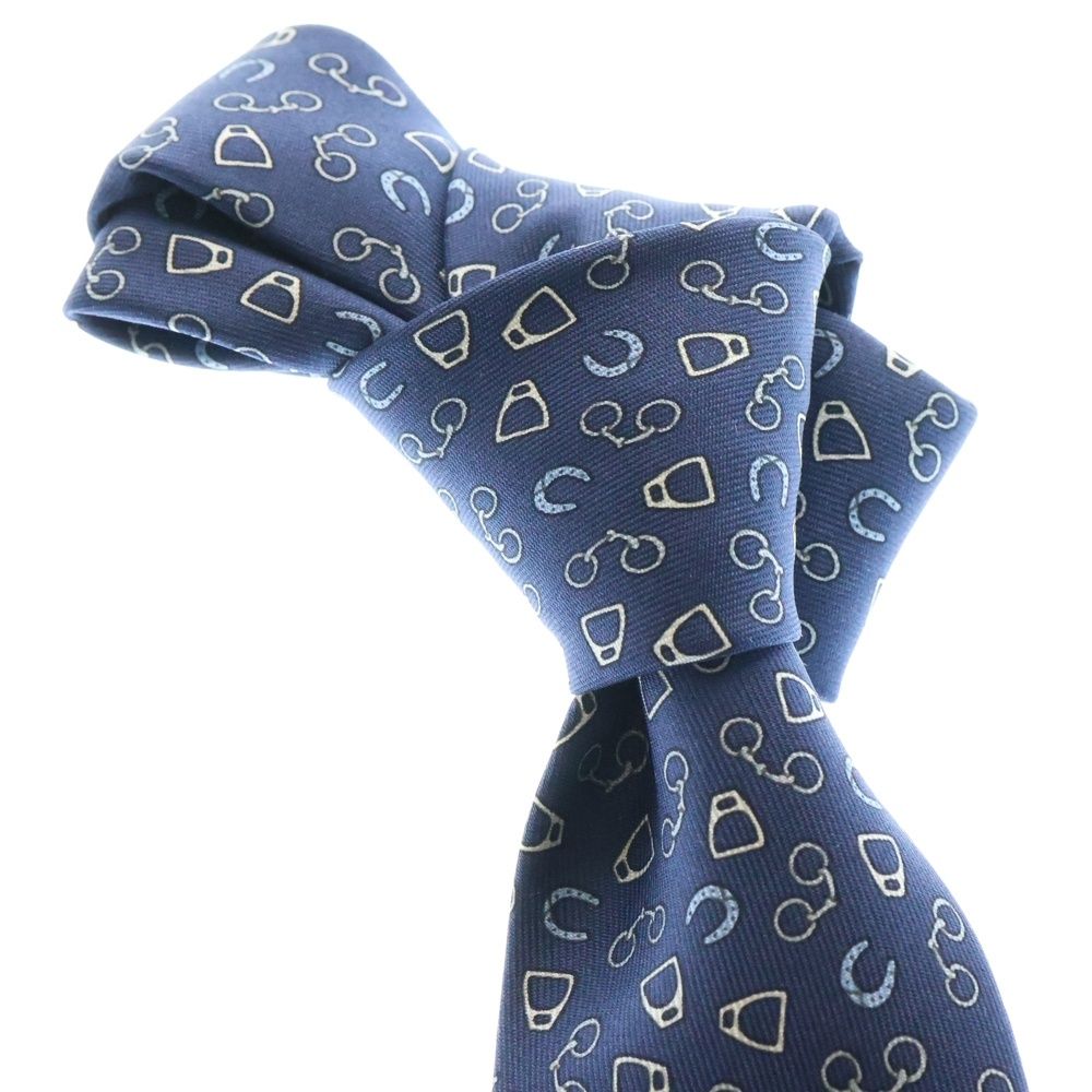  HERMES エルメス ネクタイ ネイビー 馬蹄柄 シルク ネクタイ 小物