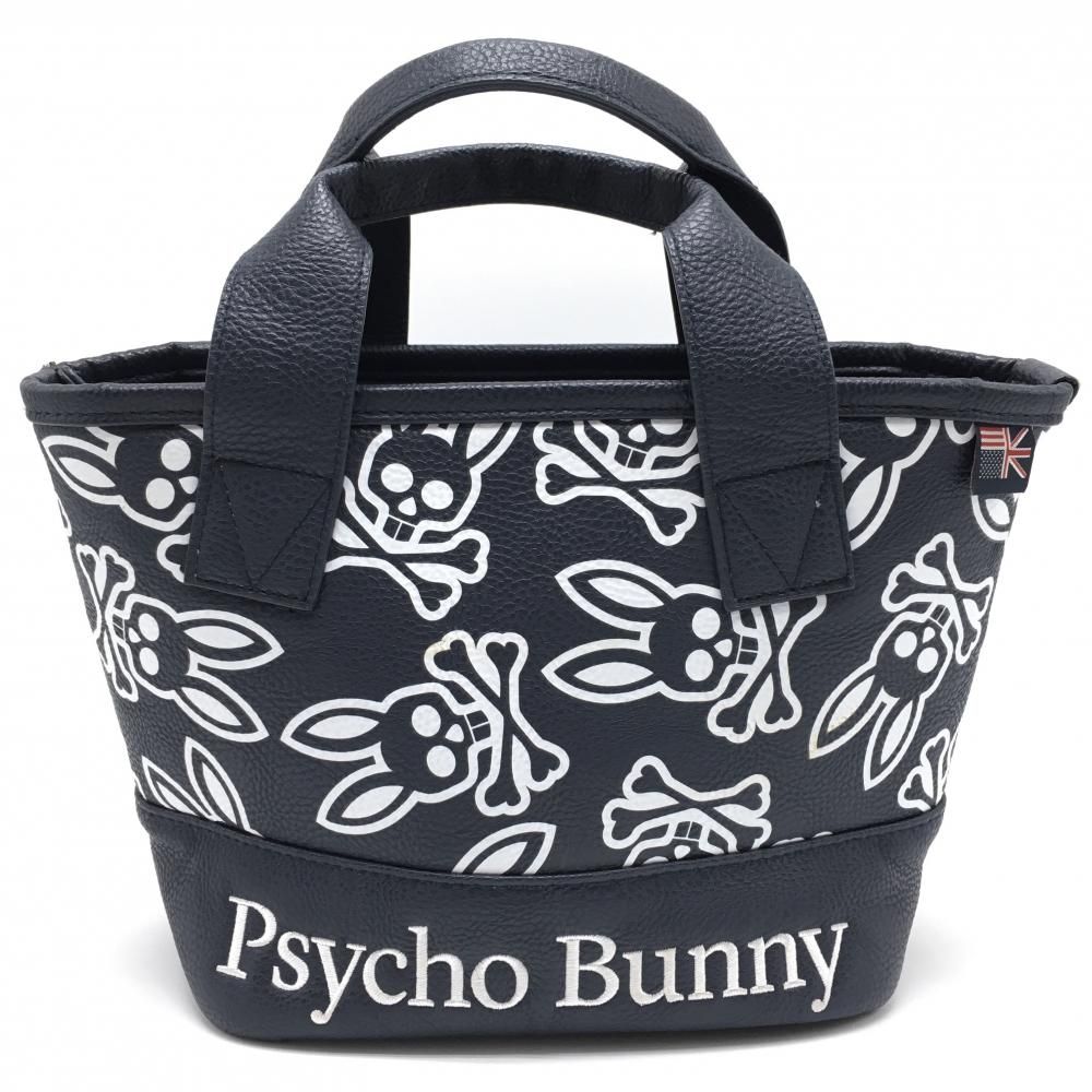サイコバニー カートバッグ ネイビー×白 前面ロゴ総柄 内外ポケット ゴルフ Psycho Bunny