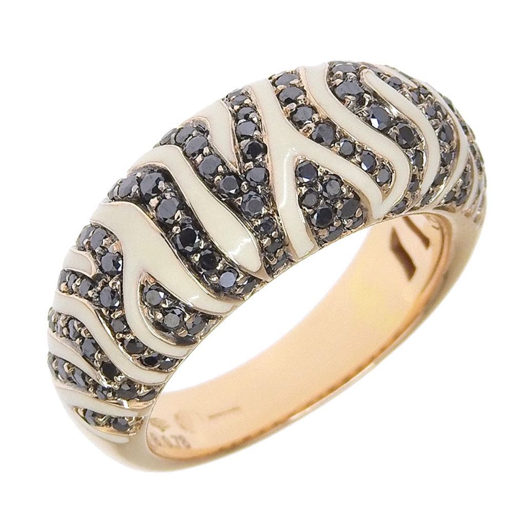 返品OK】合計0.78ct 天然ブラックダイヤ リング 13.5号 K18PG エナメル 